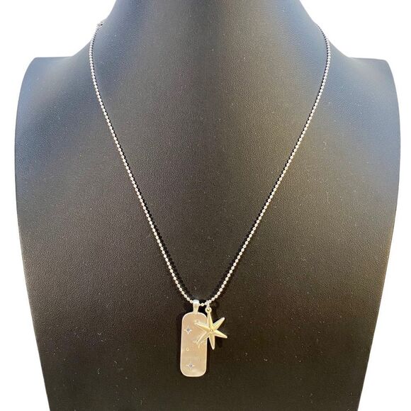 Lucky Brand Night Sky Pave Tag Necklace in Matte Silver Tone. - Picture 1 of 4